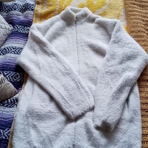 Point Sur White Fuzzy Zip Cardigan